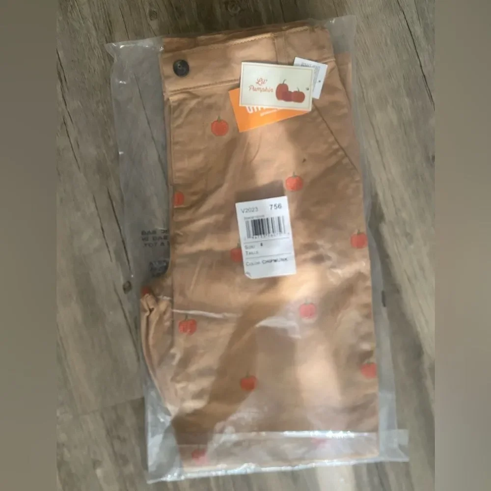 Gymboree Boys Allover Pumpkin Print Tan Twill Chino Fall Pants Size 8
